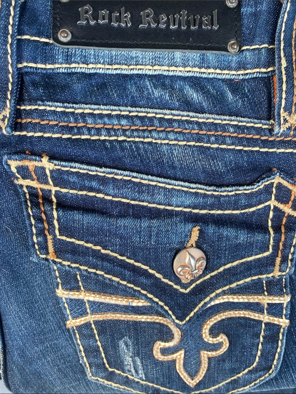 Rock Revival Women's Dark Indigo Straight Leg Jeans with Tan Stitching